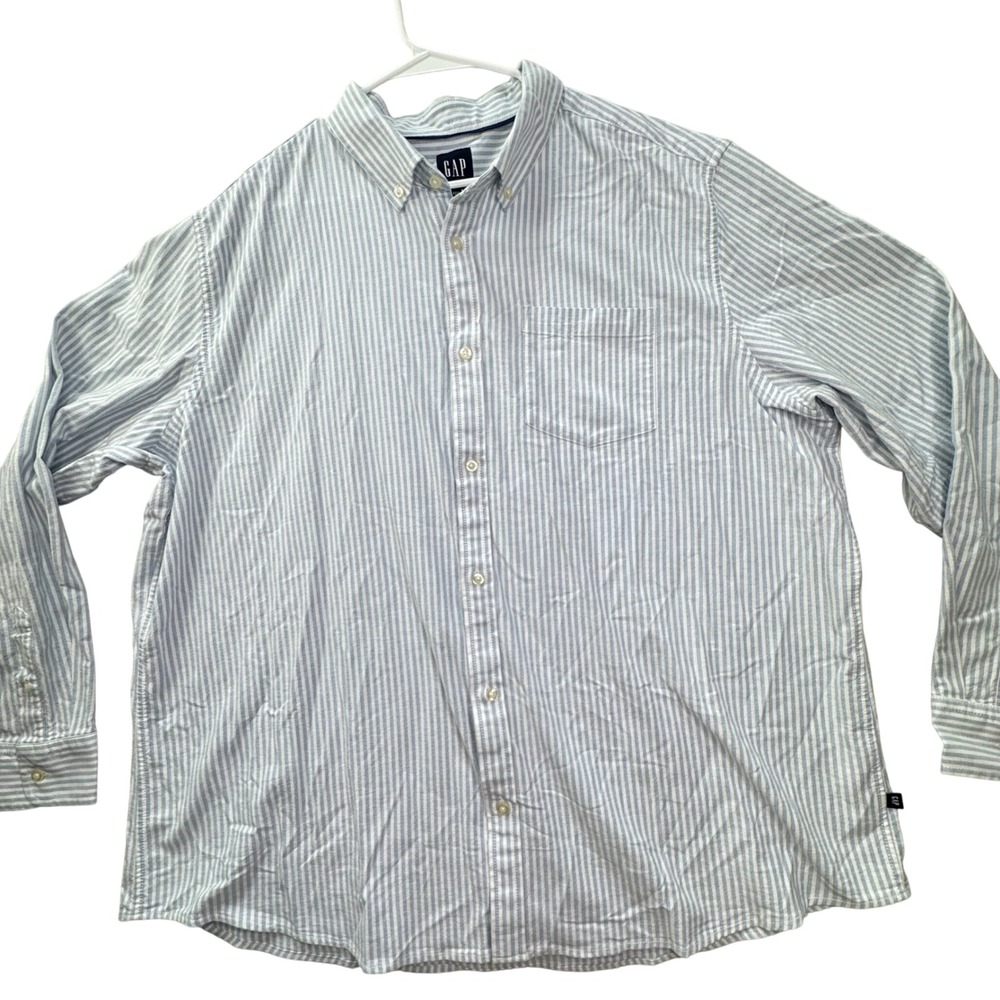 Gap Button Down Shirt Mens XXXL Blue White Striped Long Sleeve Preppy Coastal